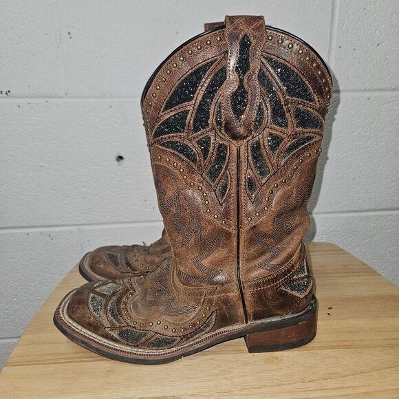 LAREDO Womens 7 M Eternity Brown Glitter Studded Square Toe Western Boots 5866 - Picture 3 of 7